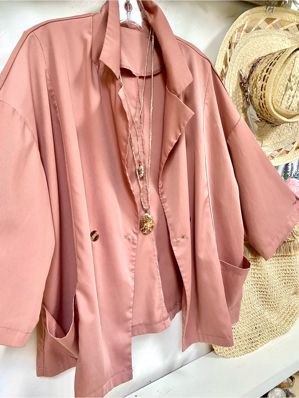 Dusty Rose Open Blazer summer lightweight blazer Jacket w vacay vibe